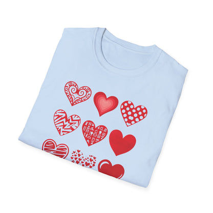 Grid of Different Red Heart Patterns T-Shirt