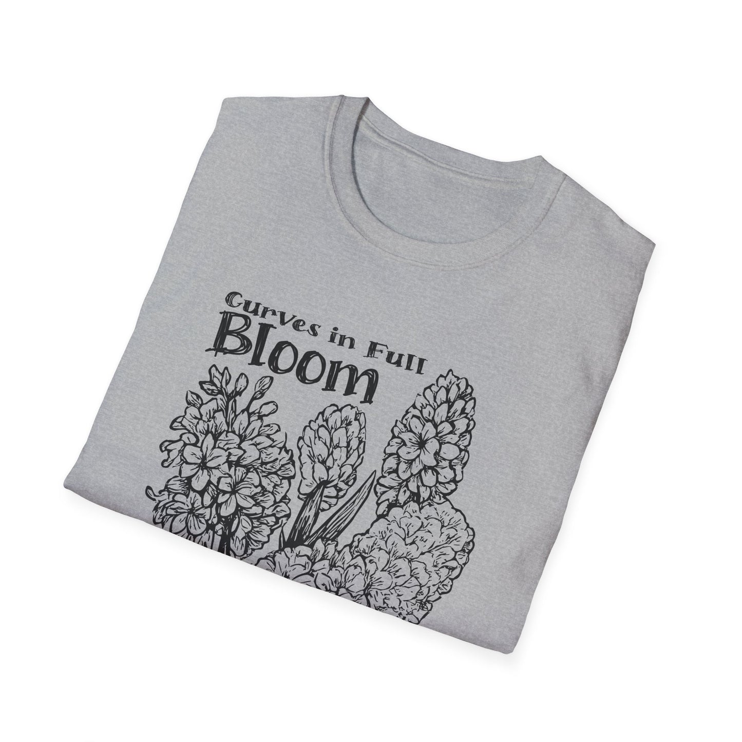 Curves in Full Bloom - Monochrome Floral T-Shirt