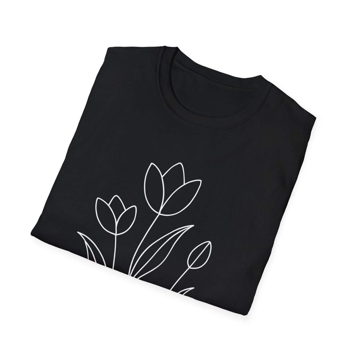 Tulip Outline T-Shirt - Line Art, Minimalistic Floral Design