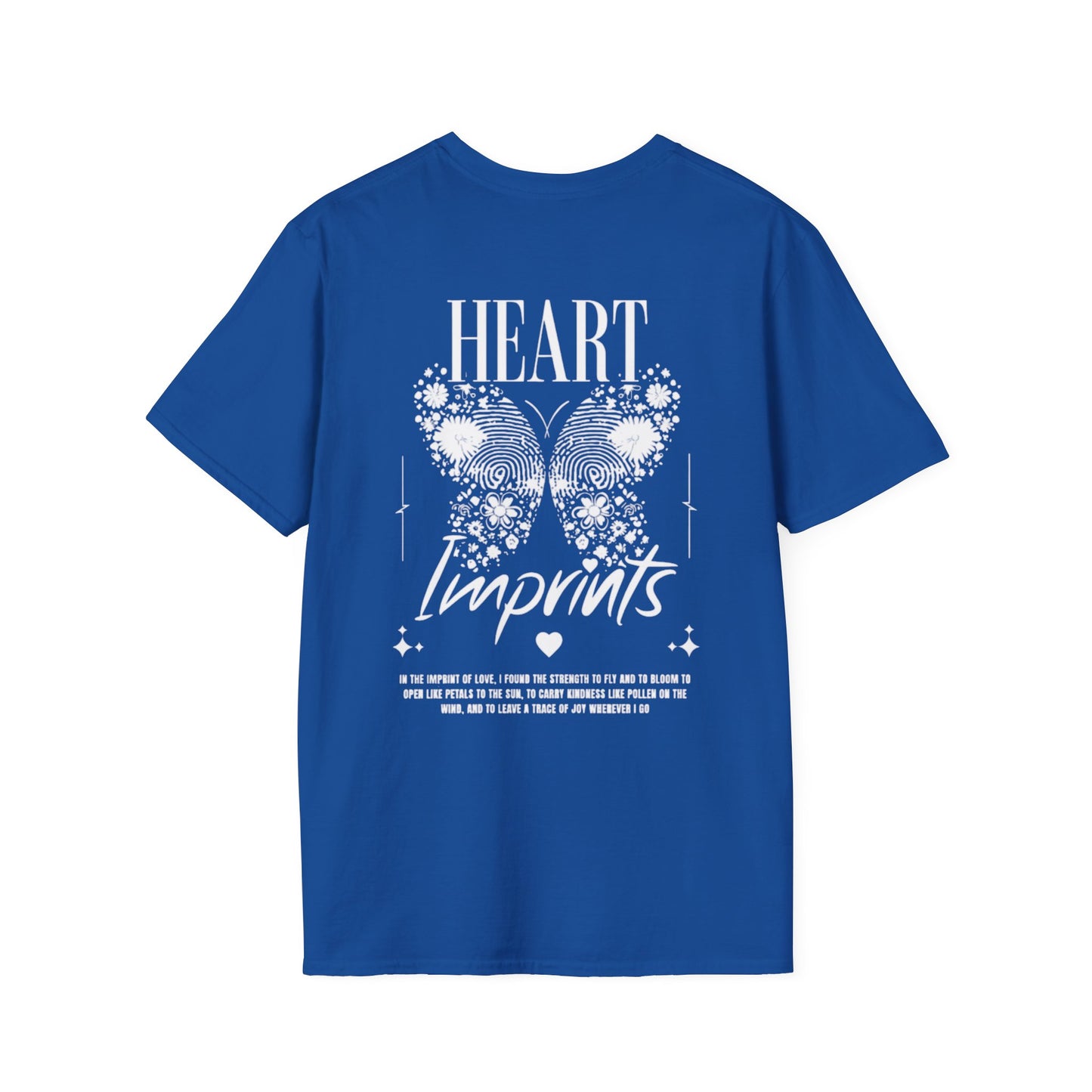 Heart Imprints T-Shirt –  Butterfly filled with Floral and Fingerprints and Typography Front and Back Design