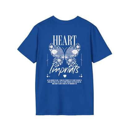 Heart Imprints T-Shirt –  Butterfly filled with Floral and Fingerprints and Typography Front and Back Design