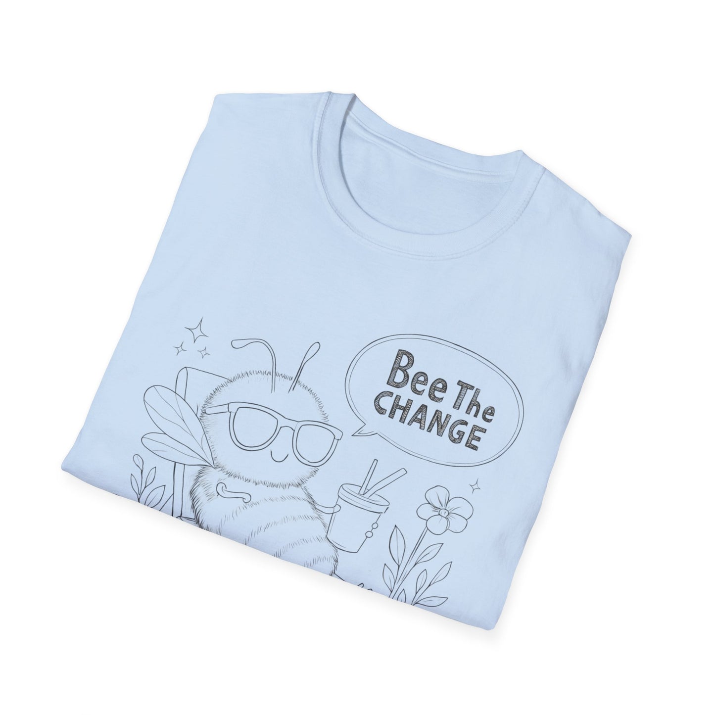Bee The Change - Playful Cartoon Bee Outline With Sunglasses Relaxing With A Drink T-Shirt