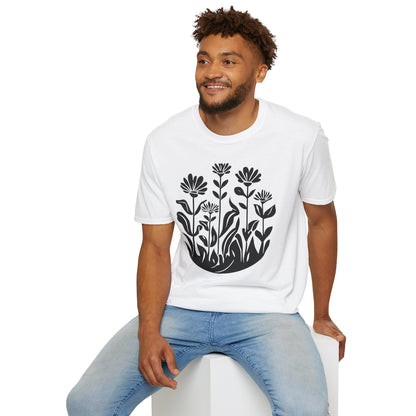 Black Lino Cut Botanical Circular T-Shirt