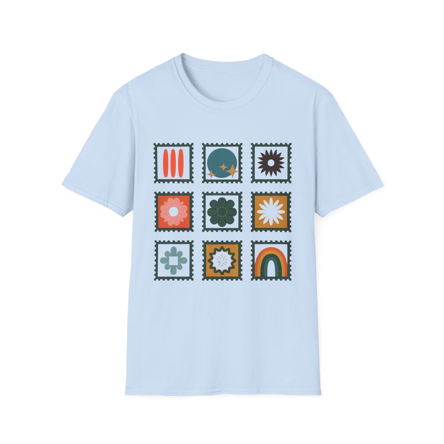 Vibrant Stamp Abstract Floral Grid T-Shirt