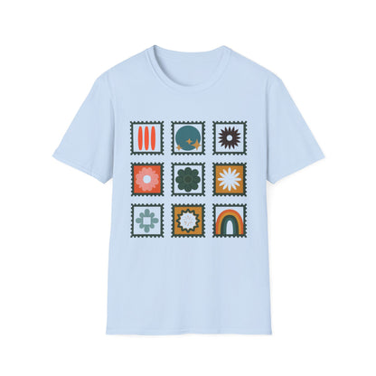 Vibrant Stamp Abstract Floral Grid T-Shirt