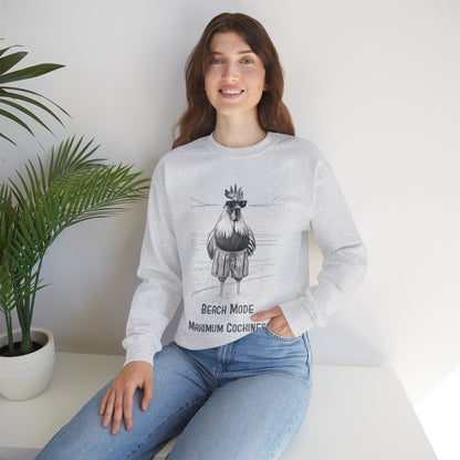 Beach Mode: Maximum Cochiness - Playful Rooster On Beach Sweatshirt