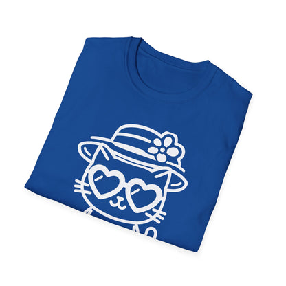 So Cool - Minimalistic Outline Kitten With Hat and Sunglasses T-Shirt