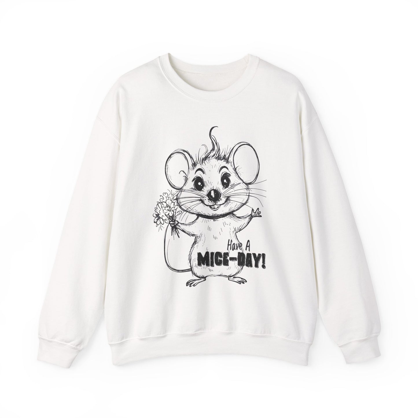 Have A Mice-Day - Playful Mouse Holding Flowers Sweatshirt