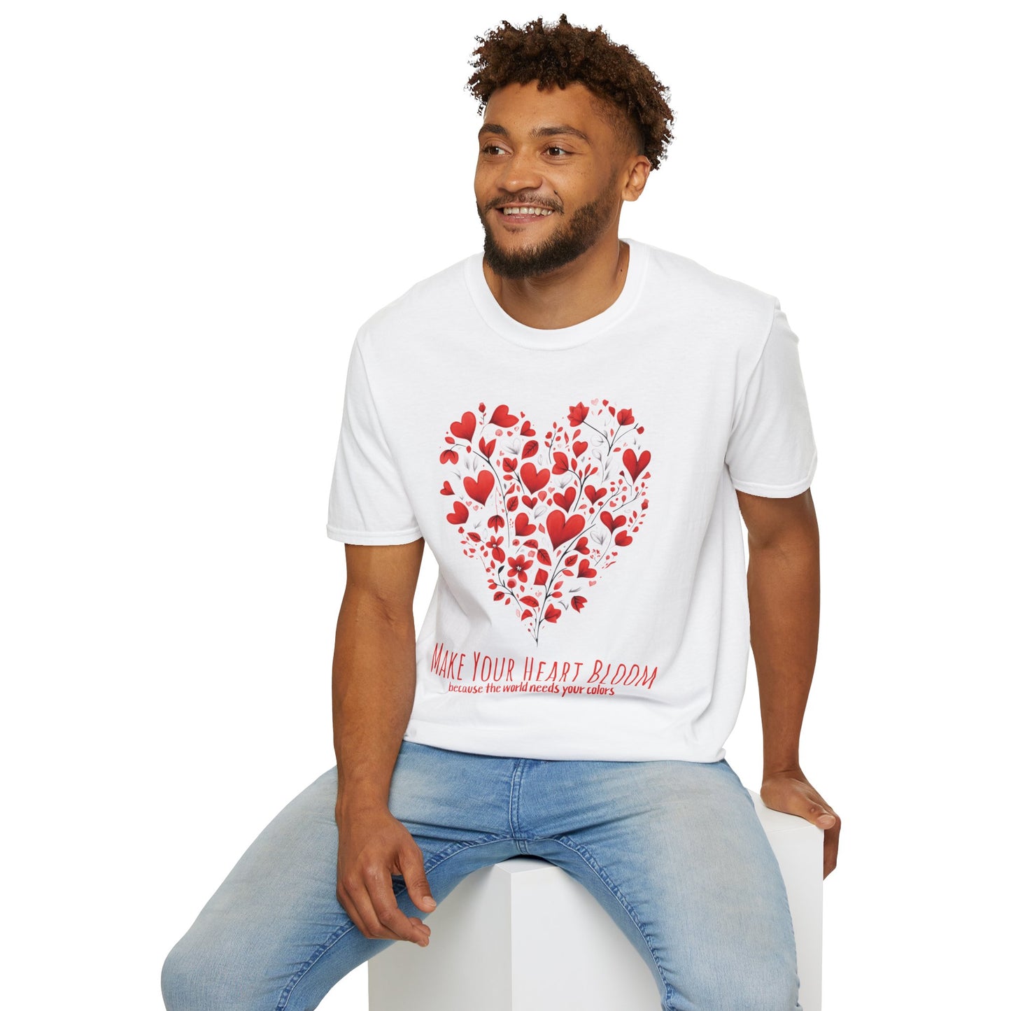 Let Your Heart Bloom Because The World Needs Your Colors - Red Heart Shaped Floral T-Shirt