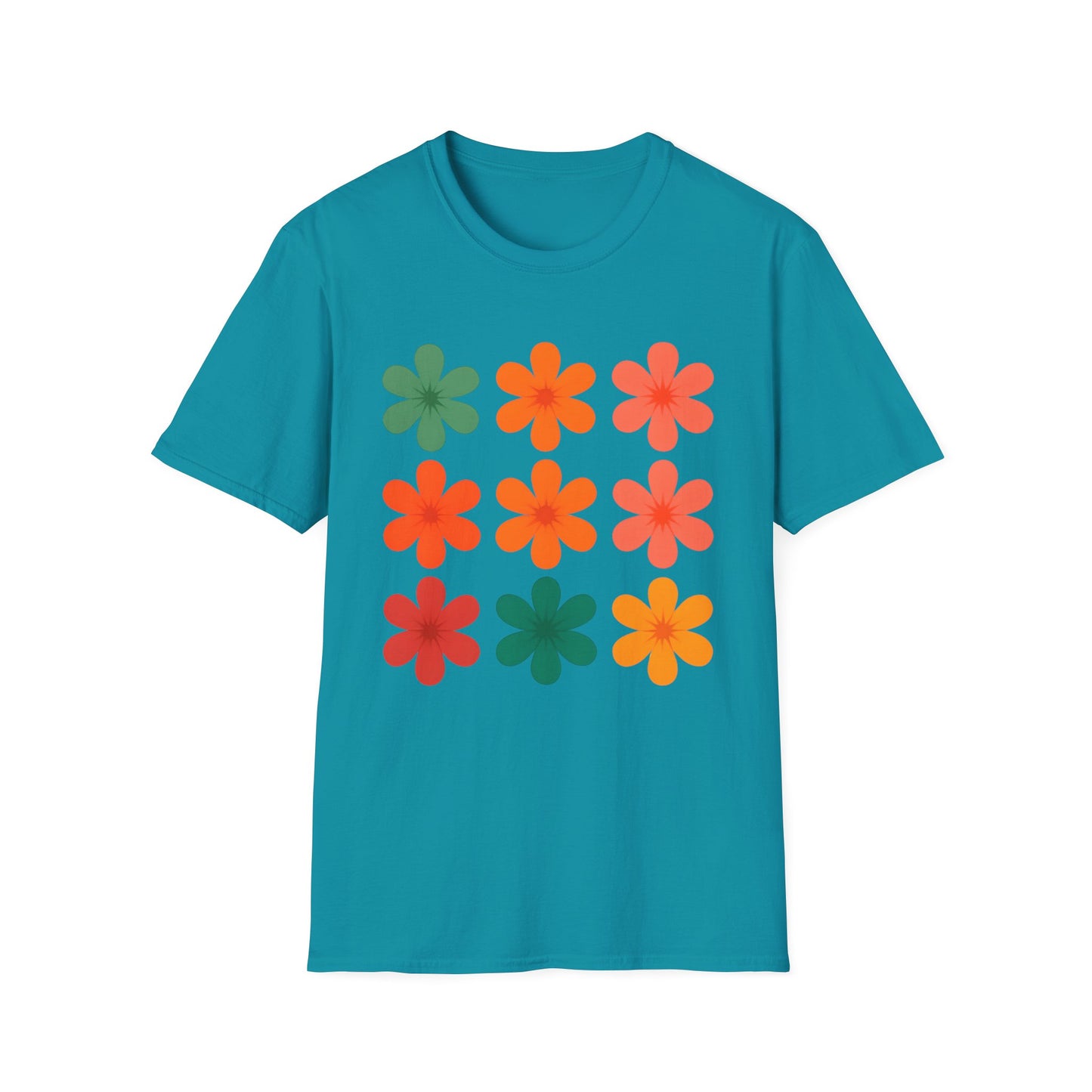 Vibrant Grid Flowers T-Shirt