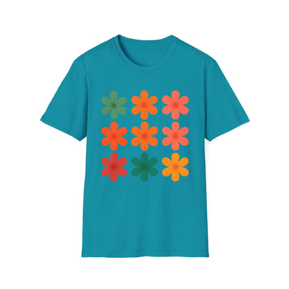 Vibrant Grid Flowers T-Shirt
