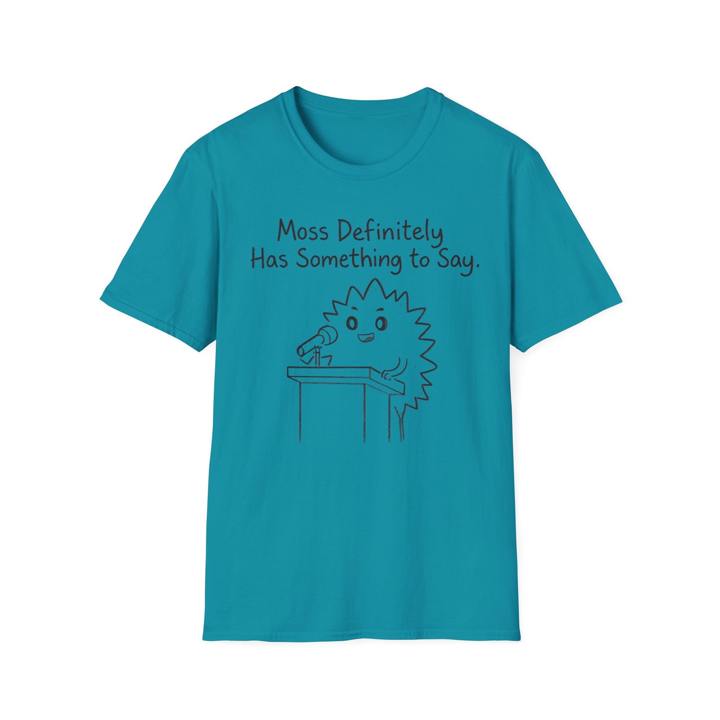 Most Definitely T-Shirt - Chalkboard Playful Moss Speaking into Microphone Design
