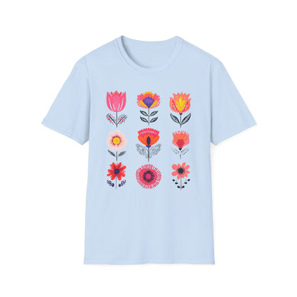 Vibrant Boho Grid Flowers T-Shirt