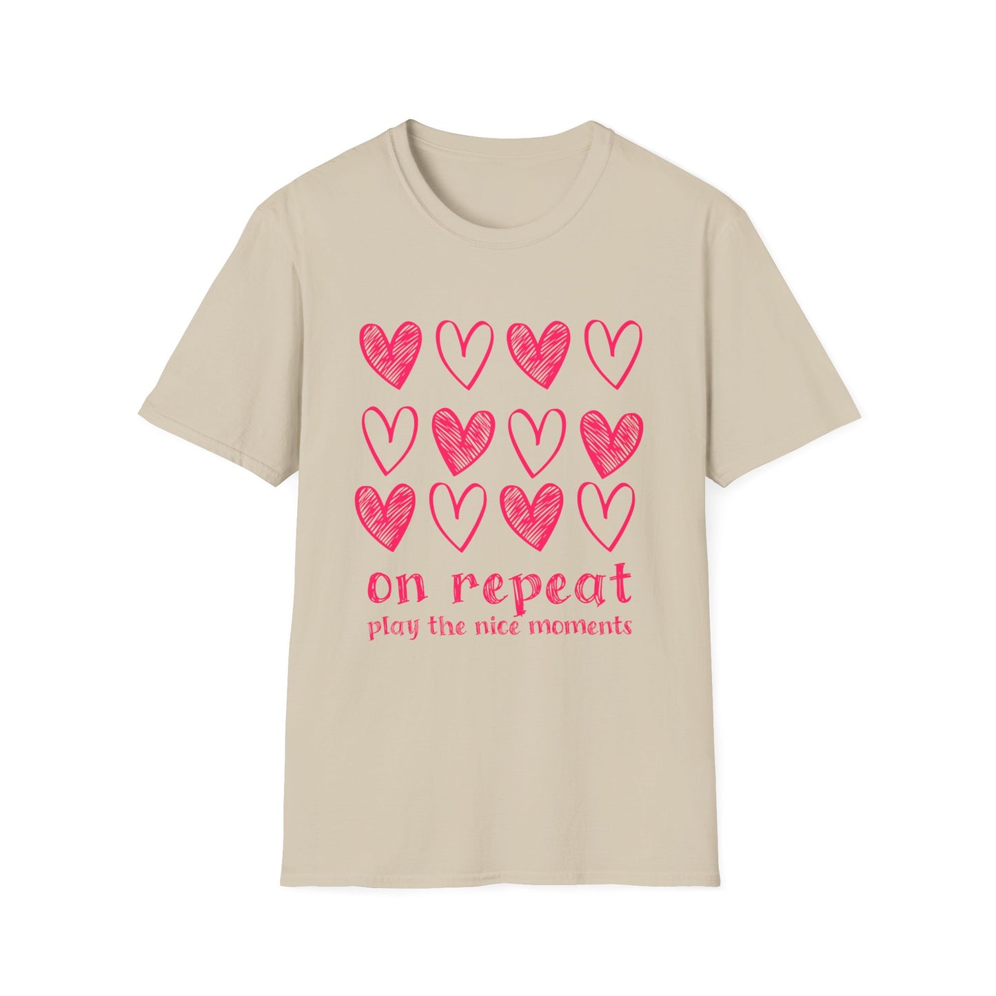 On Repeat, Play The Nice Moments - Monochrome Hearts Grid T-Shirt