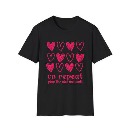 On Repeat, Play The Nice Moments - Monochrome Hearts Grid T-Shirt