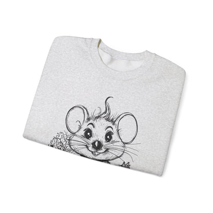 Have A Mice-Day - Playful Mouse Holding Flowers Sweatshirt