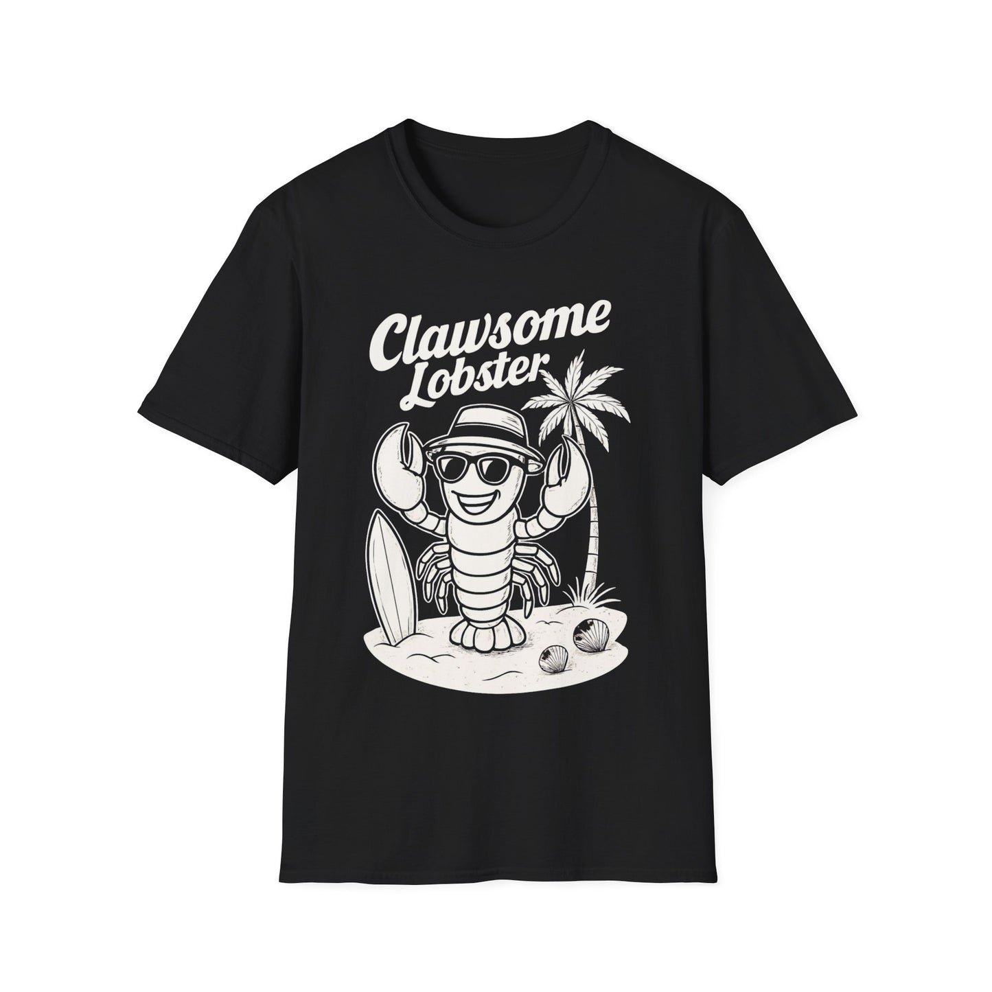 White Retro Clawsome Lobster T-Shirt - Lobster with Sunglasses Enjoying Beach Design
