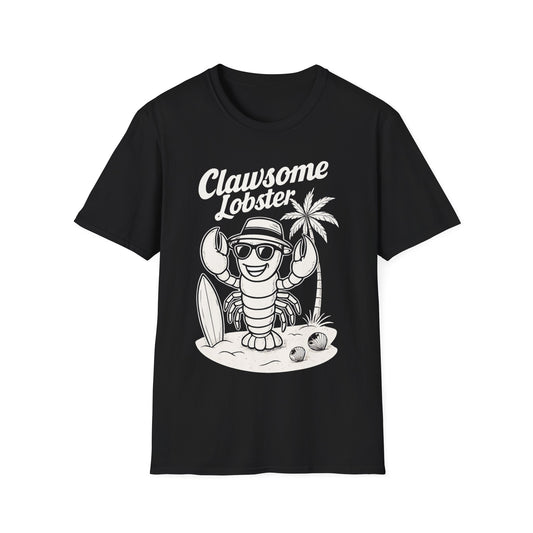 White Retro Clawsome Lobster T-Shirt - Lobster with Sunglasses Enjoying Beach Design