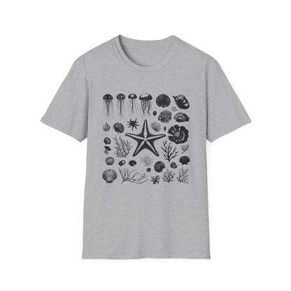 Monochrome Silhouette Grid Marine Creatures T-Shirt