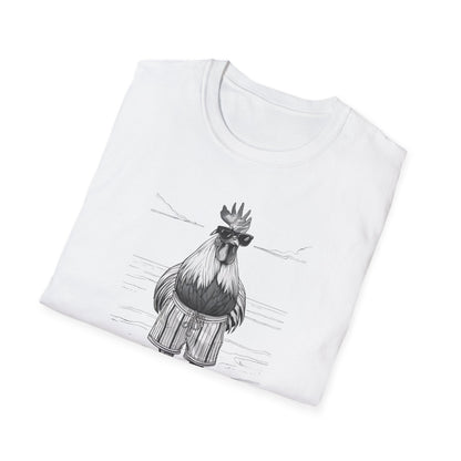 Beach Mode: Maximum Cochiness - Playful Rooster On Beach T-Shirt