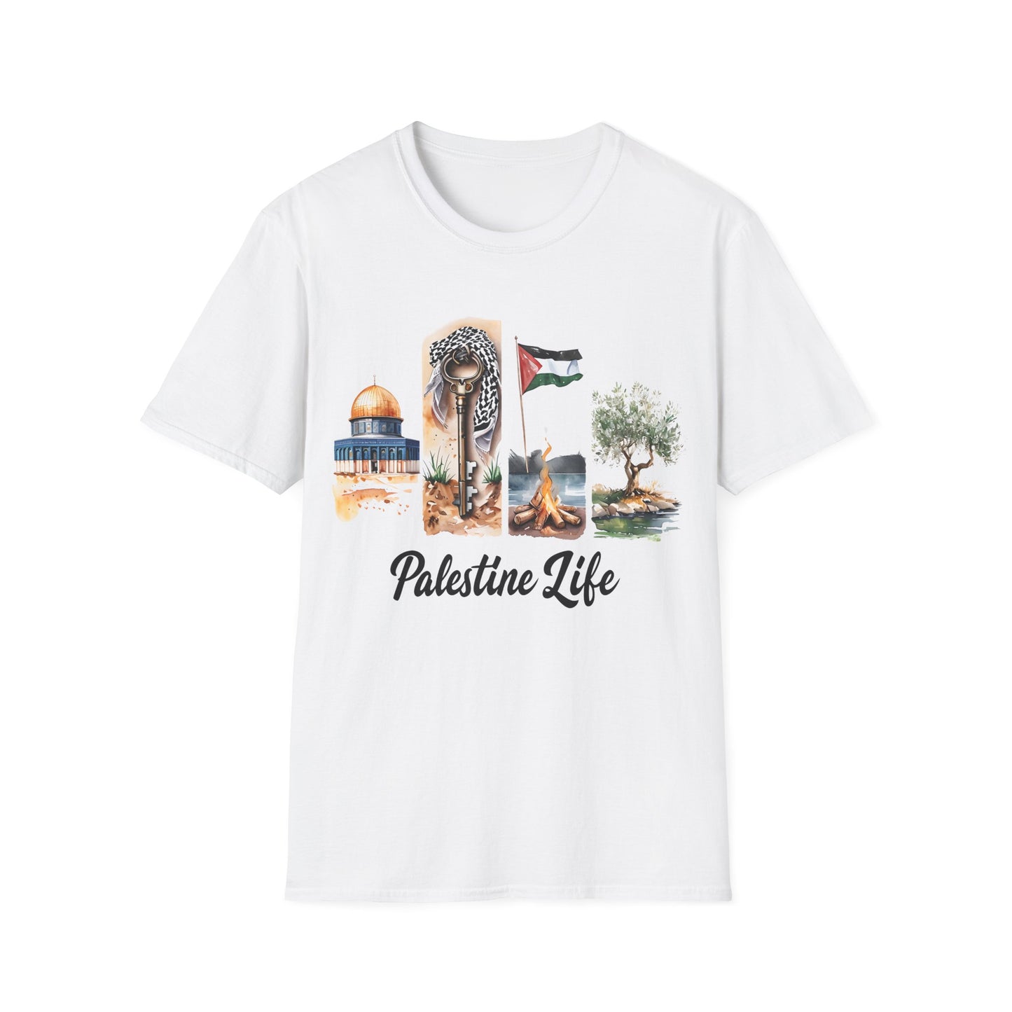 Palestine Life - Watercolor Four Panels of Palestinian Symbols T-Shirt