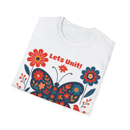 Lets Unit! - Vibrant Boho Butterfly Floral T-Shirt