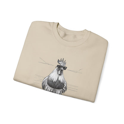 Beach Mode: Maximum Cochiness - Playful Rooster On Beach Sweatshirt