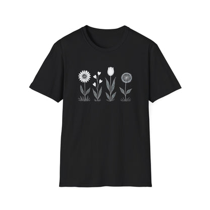 Minimalistic Flowers Line T-Shirt - Botanical Line Art Design