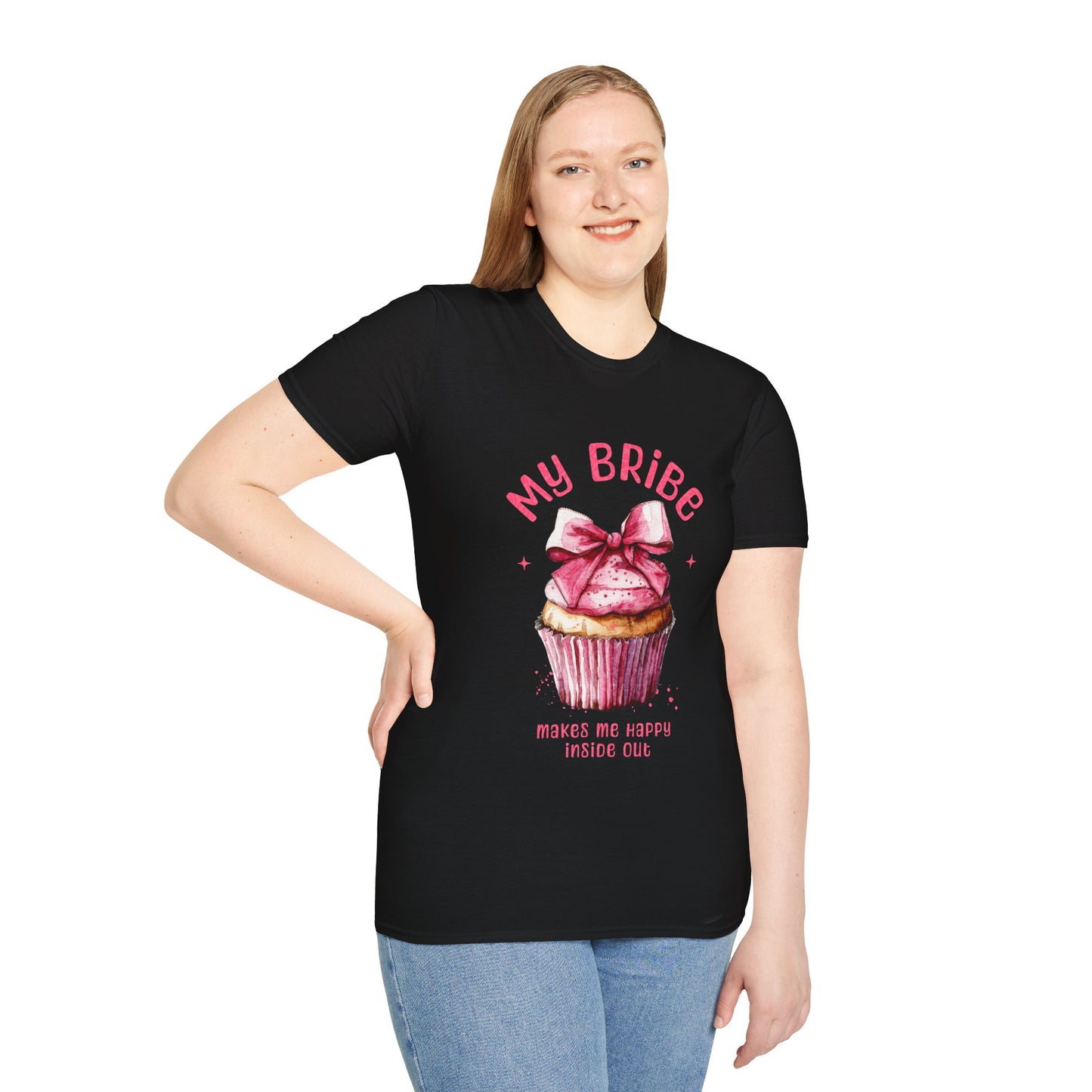 My Bribe Cupcake Makes Me Happy Inside Out -  Watercolor Pink Cupcake T-Shirt