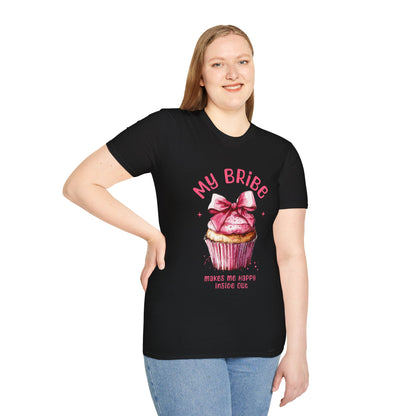 My Bribe Cupcake Makes Me Happy Inside Out -  Watercolor Pink Cupcake T-Shirt