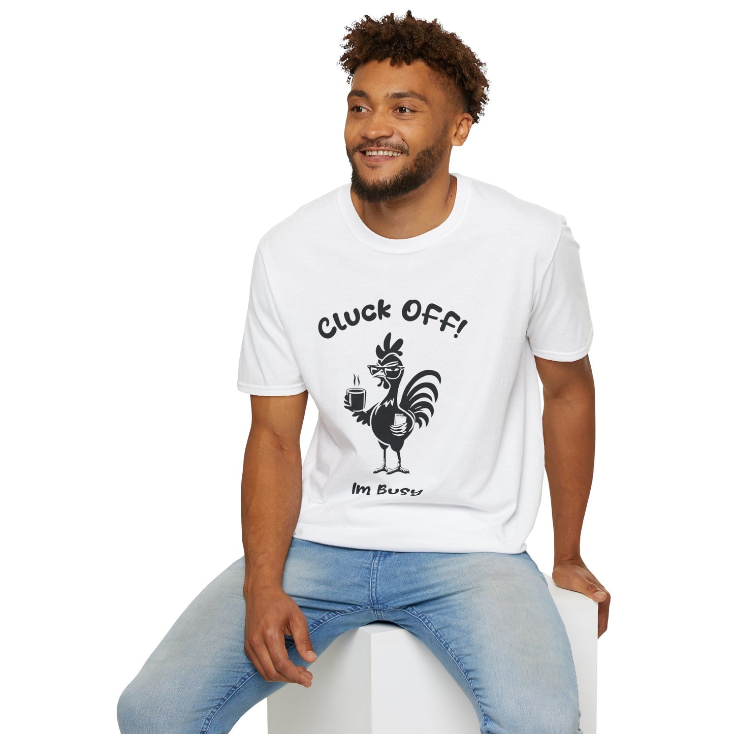 Cluck off I'm Busy - Playful Minimalistic Rooster Silhouette With Coffee And Files T-Shirt