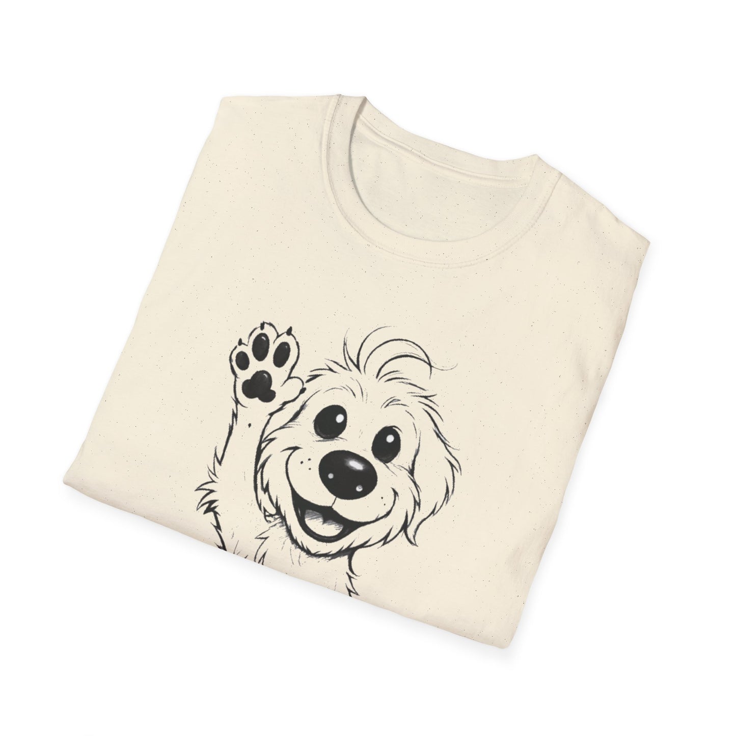 Stay Positive T-Shirt - Cartoon Playful Dog with Paw Raised High Design