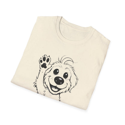 Stay Positive T-Shirt - Cartoon Playful Dog with Paw Raised High Design