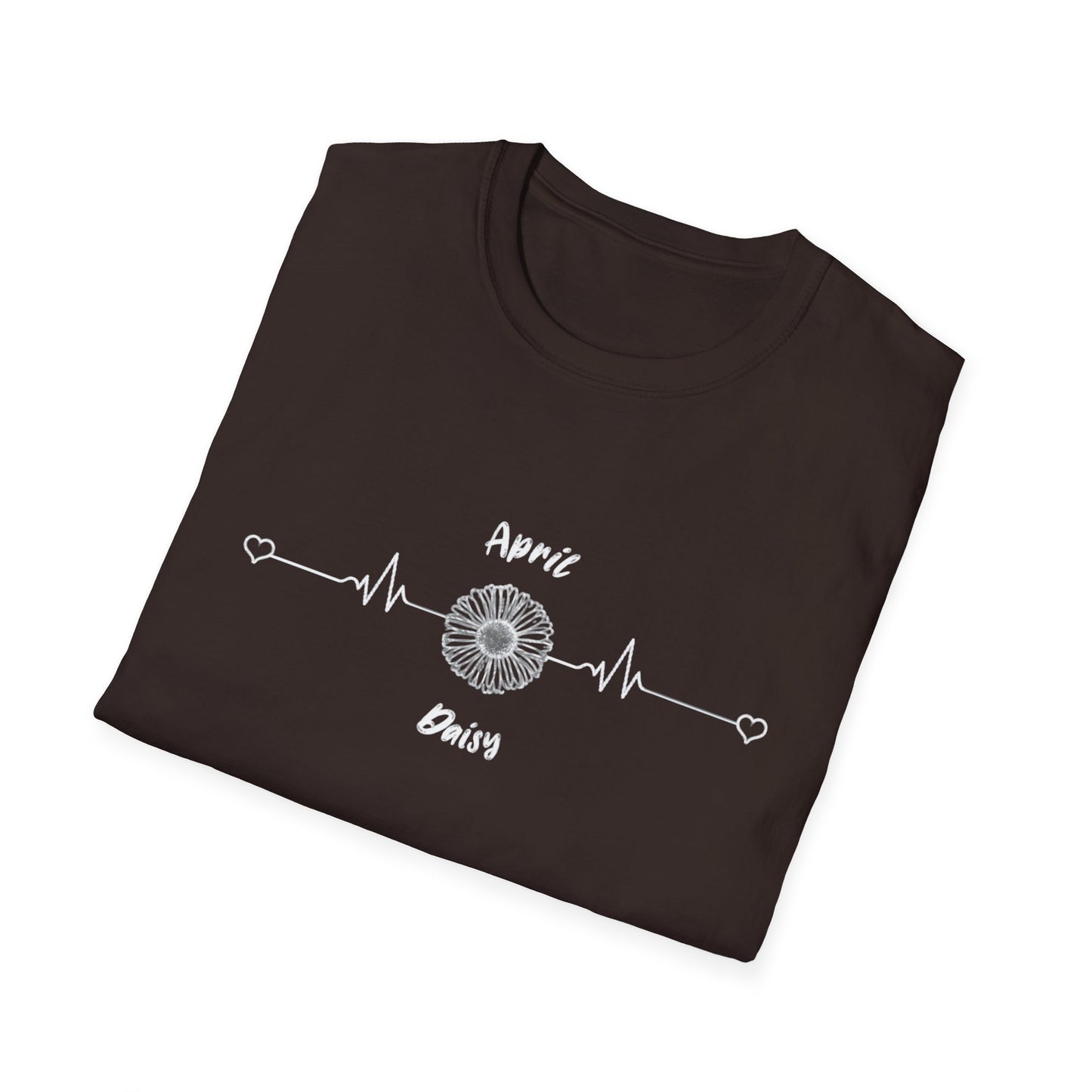 April Daisy T-Shirt -  Minimalistic Birthday Flower with Heartbeat Design