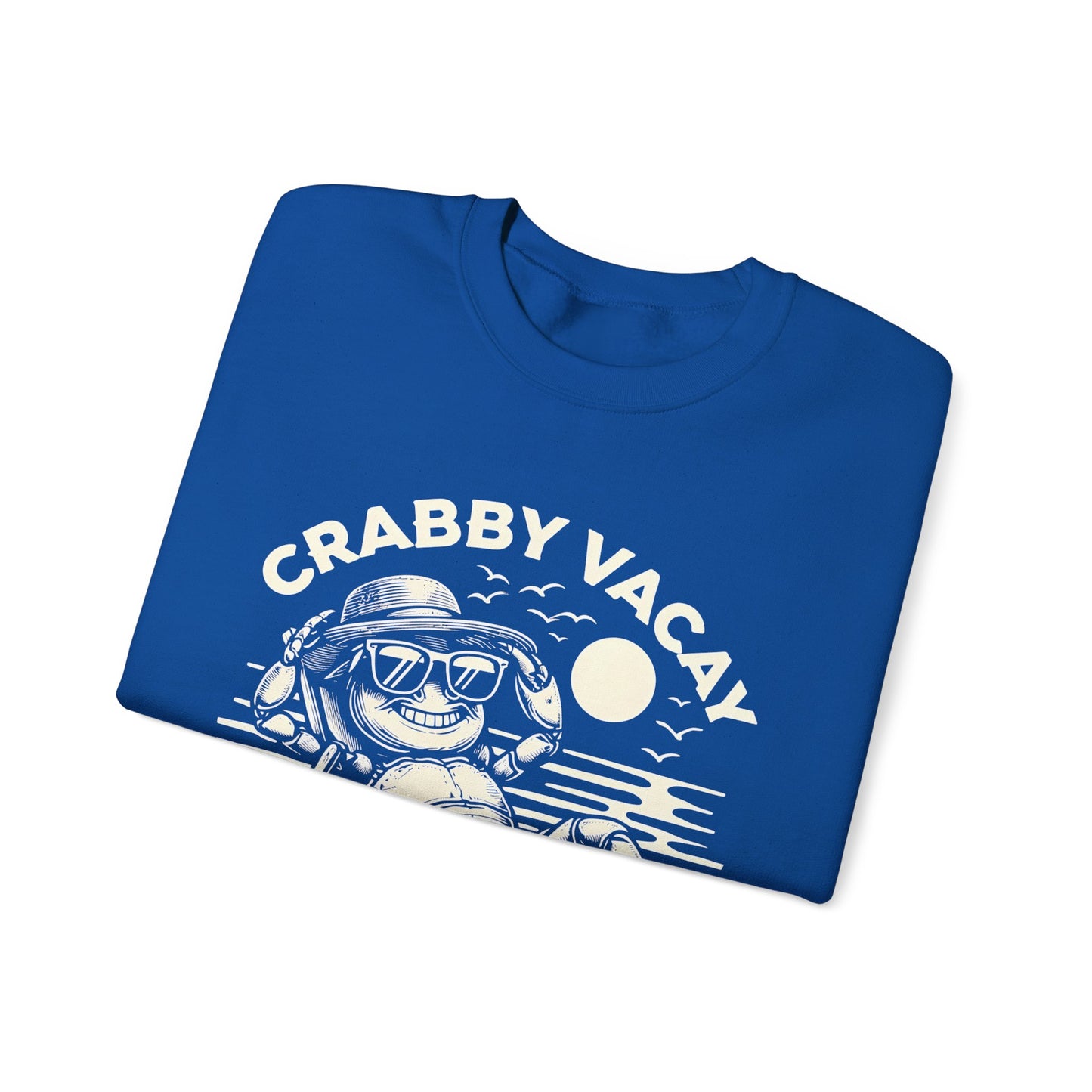 Crabby Vacay - Playful Monochrome Happy Crab Wearing Sunglasses in Tropical Scene Sweatshirt