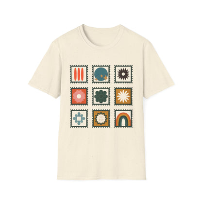 Vibrant Stamp Abstract Floral Grid T-Shirt