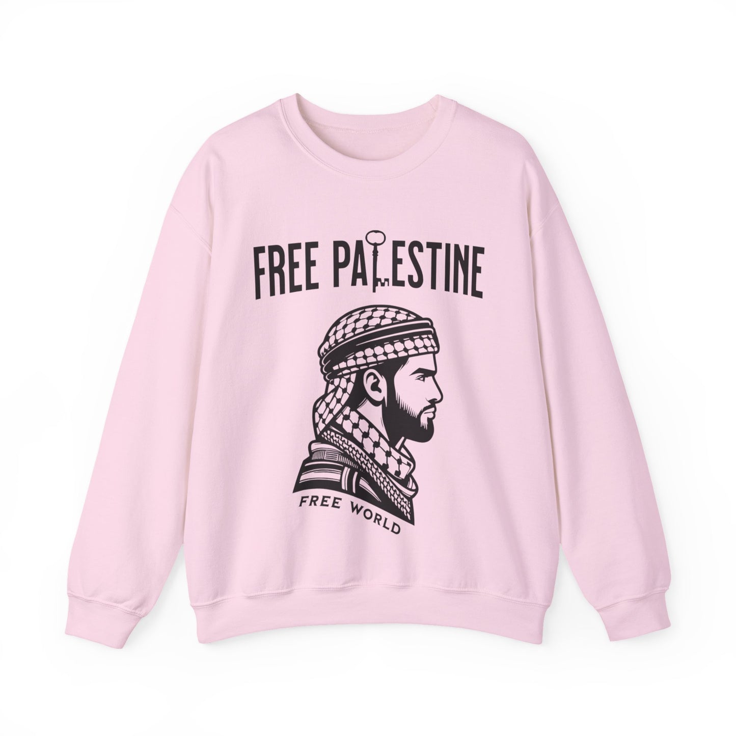 Free Palestine Free World - Man Wearing Palestinian Kuffiyah Sweatshirt