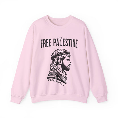 Free Palestine Free World - Man Wearing Palestinian Kuffiyah Sweatshirt