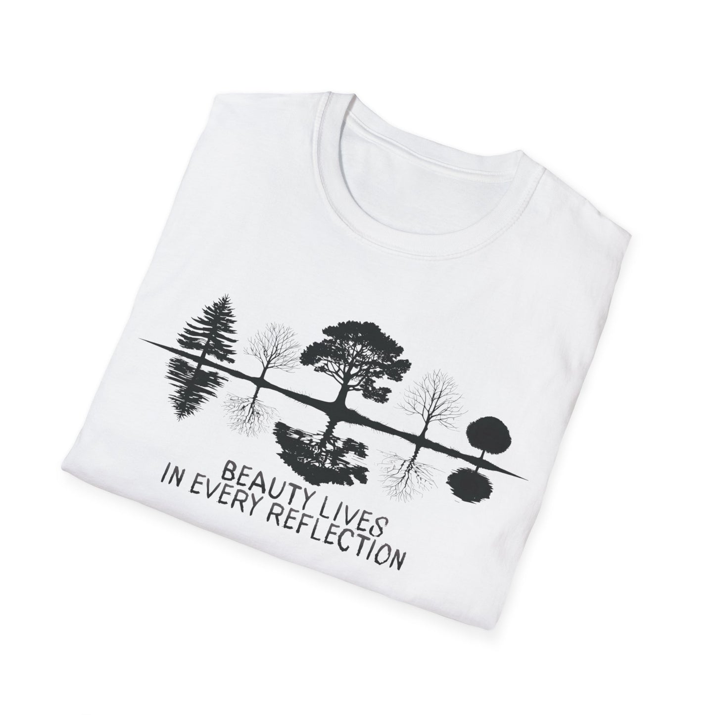 Beauty Lives In Every Reflection - Monochrome Silhouette Trees With Reflection In Water T-Shirt
