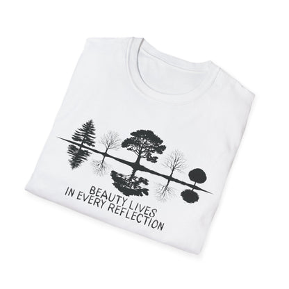 Beauty Lives In Every Reflection - Monochrome Silhouette Trees With Reflection In Water T-Shirt