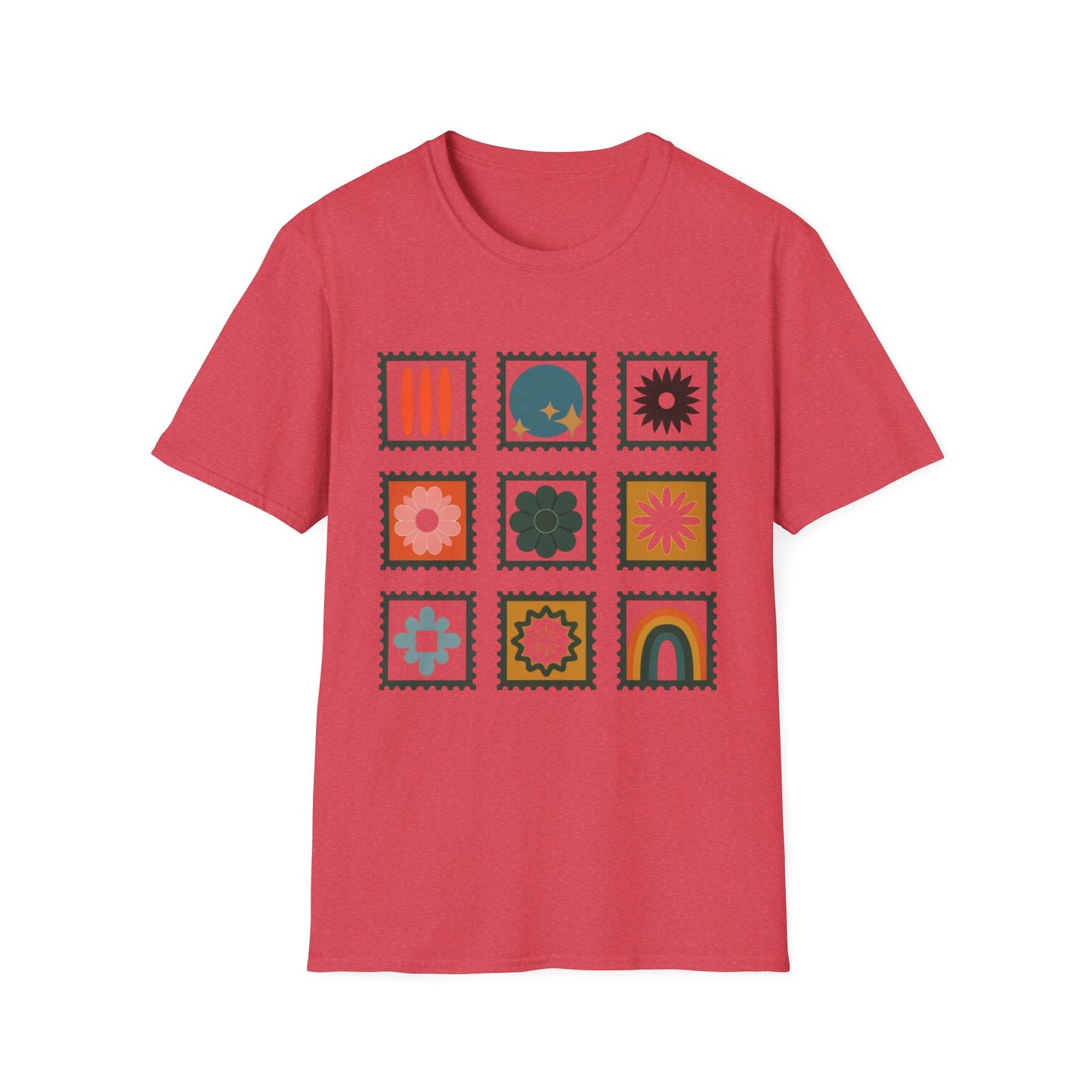 Vibrant Stamp Abstract Floral Grid T-Shirt