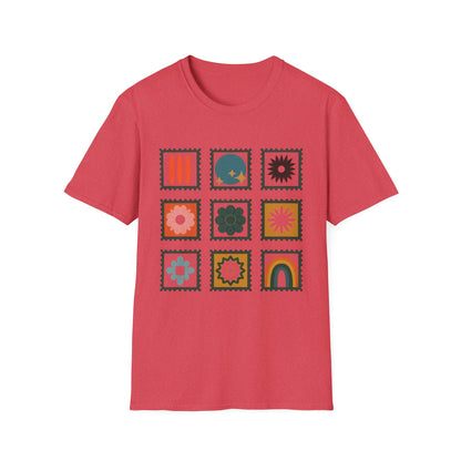 Vibrant Stamp Abstract Floral Grid T-Shirt