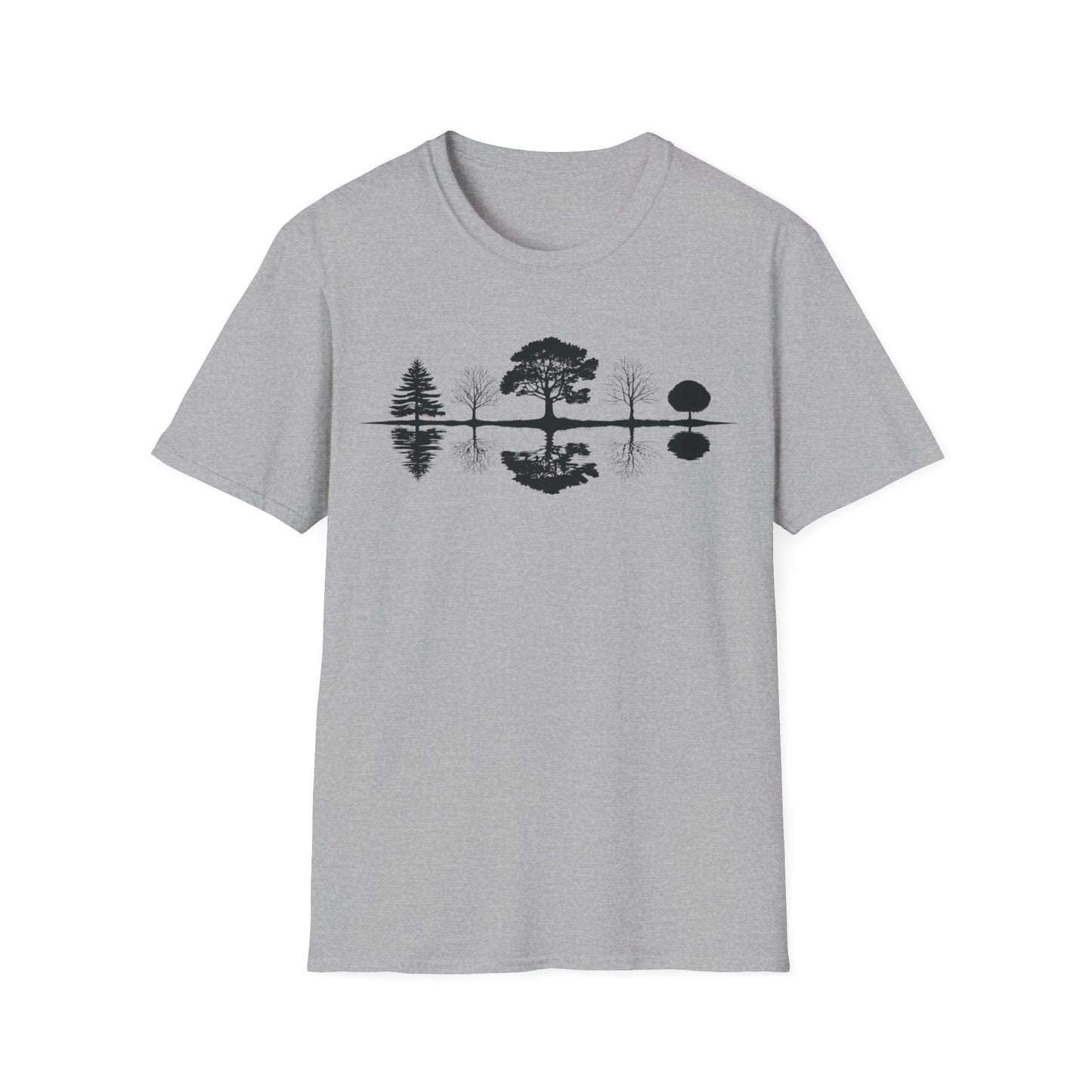 Monochrome Silhouette Trees With Reflection In Water T-Shirt