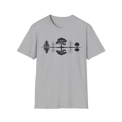 Monochrome Silhouette Trees With Reflection In Water T-Shirt