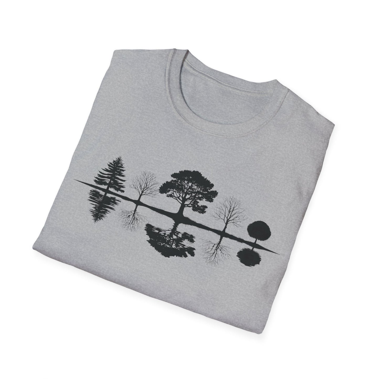 Monochrome Silhouette Trees With Reflection In Water T-Shirt