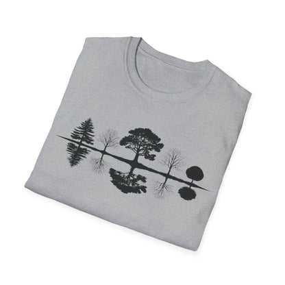 Monochrome Silhouette Trees With Reflection In Water T-Shirt