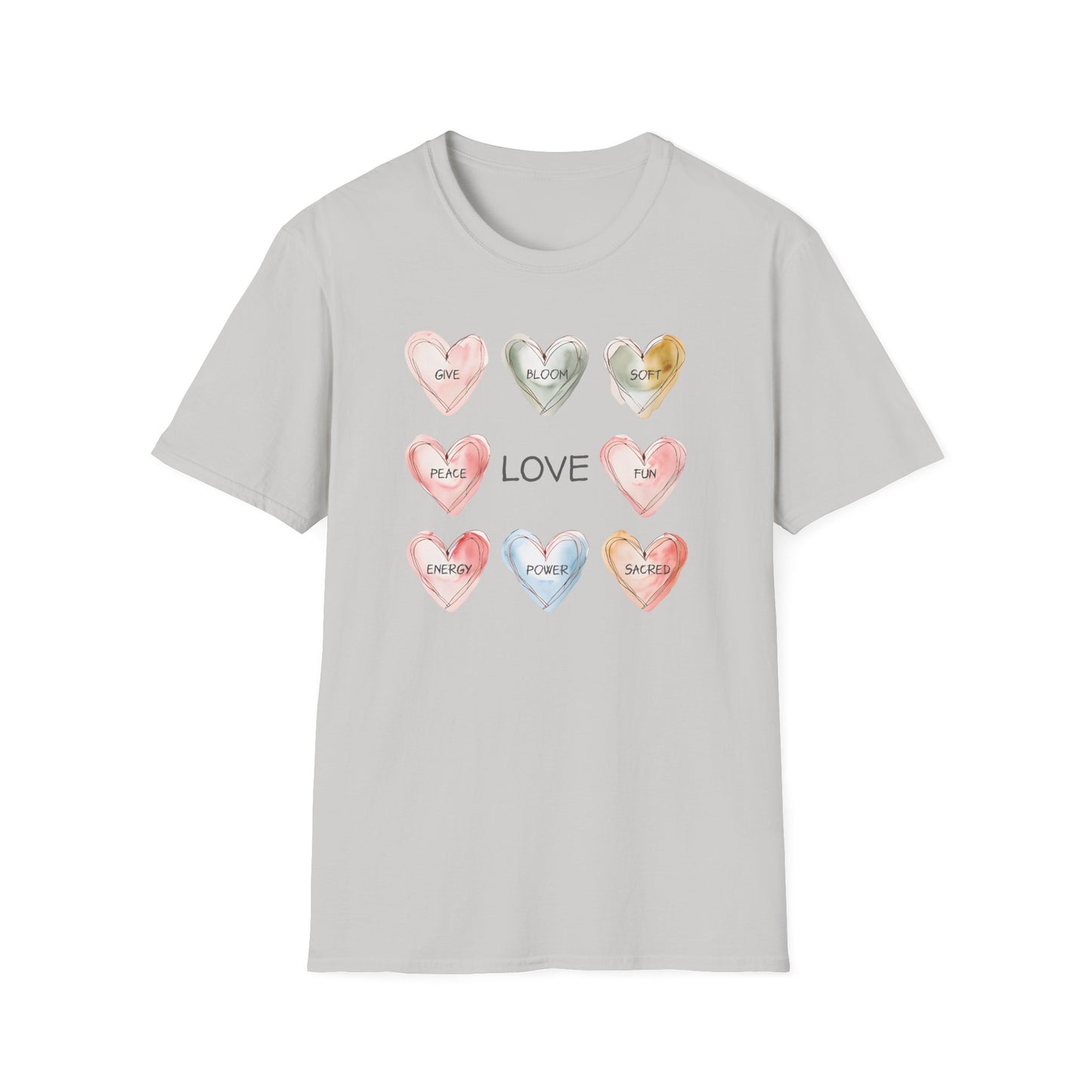 Love Is - Watercolor Hearts Grid With Text T-Shirt