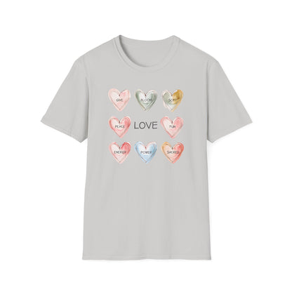 Love Is - Watercolor Hearts Grid With Text T-Shirt