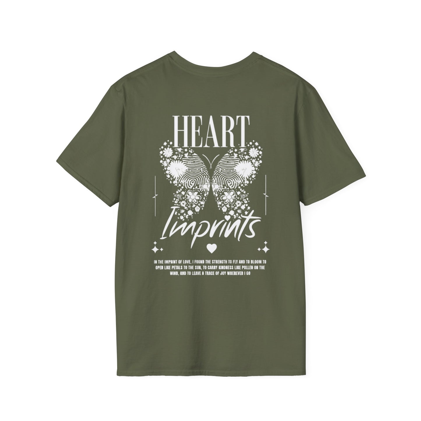 Heart Imprints T-Shirt –  Butterfly filled with Floral and Fingerprints and Typography Front and Back Design