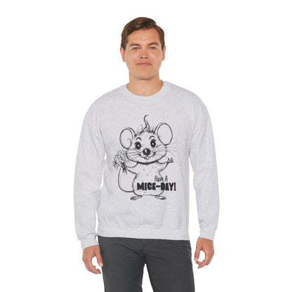 Have A Mice-Day - Playful Mouse Holding Flowers Sweatshirt